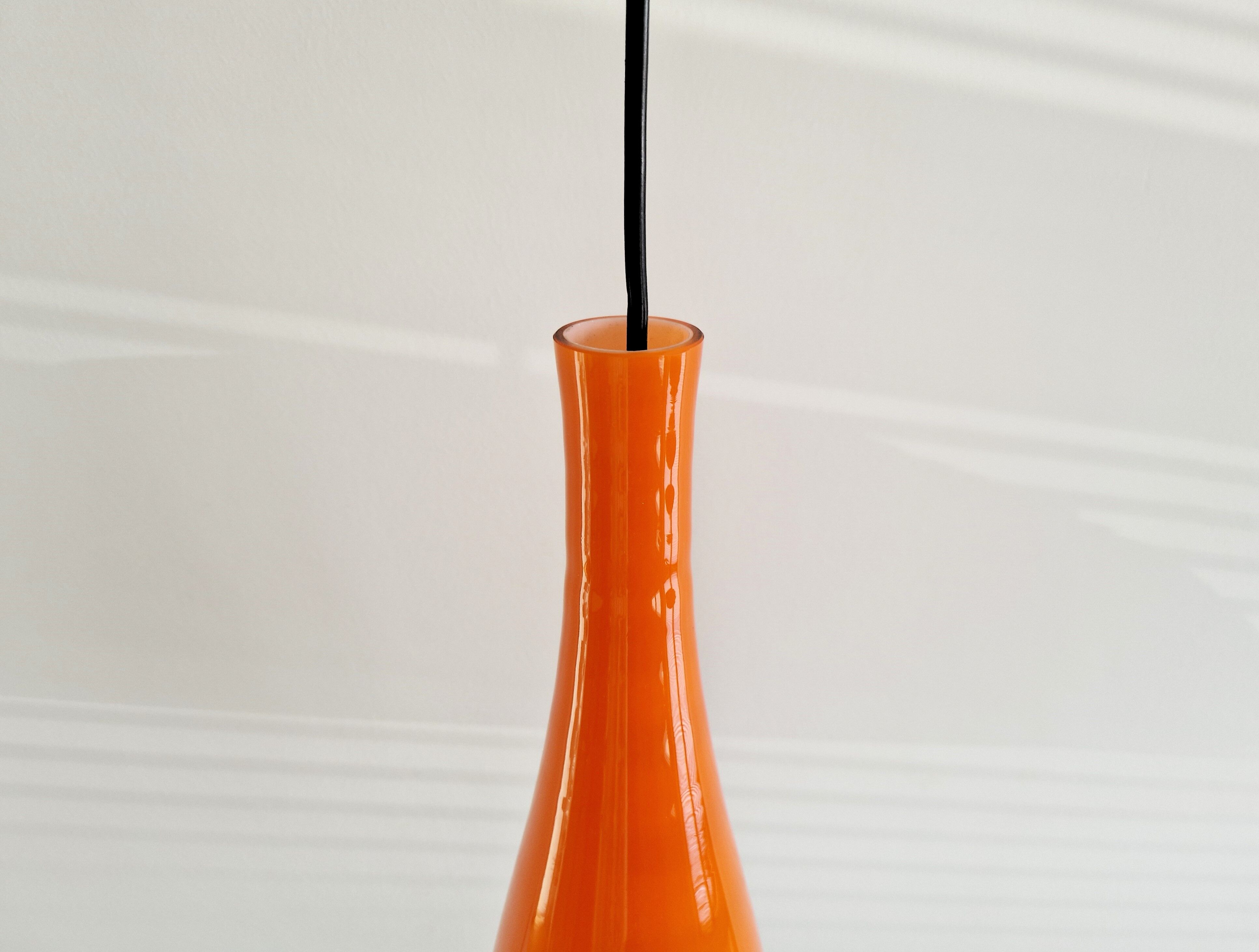 Orange glass 'Bang' pendant lamp by Jacob E. Bang for Fog & Mørup, Denmark 1960's