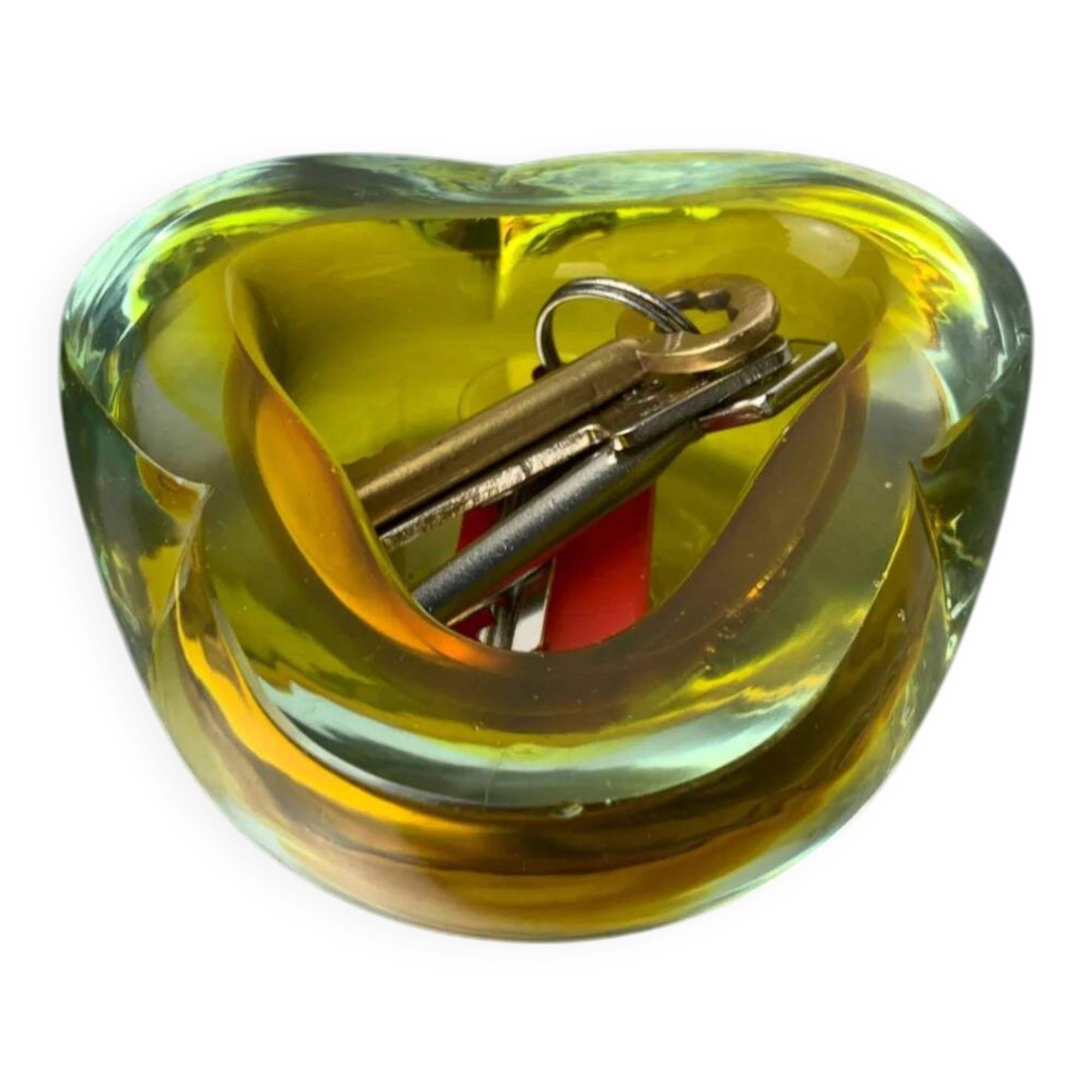 Yellow & blue Sommerso ashtray by Seguso, Murano glass, Italy, 1970s