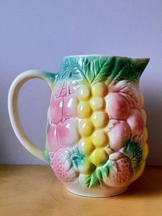1960s fruit slipware jug