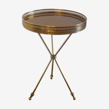 Table, tripod pedestal in brass and rosewood wooden tray 1950