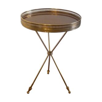 Table, guéridon tripode en laiton et plateau en bois de palissandre 1950