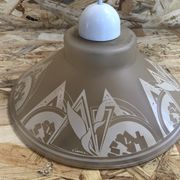 Ancienne paire suspension vianne verre moulé + décor + fil blanc vintage