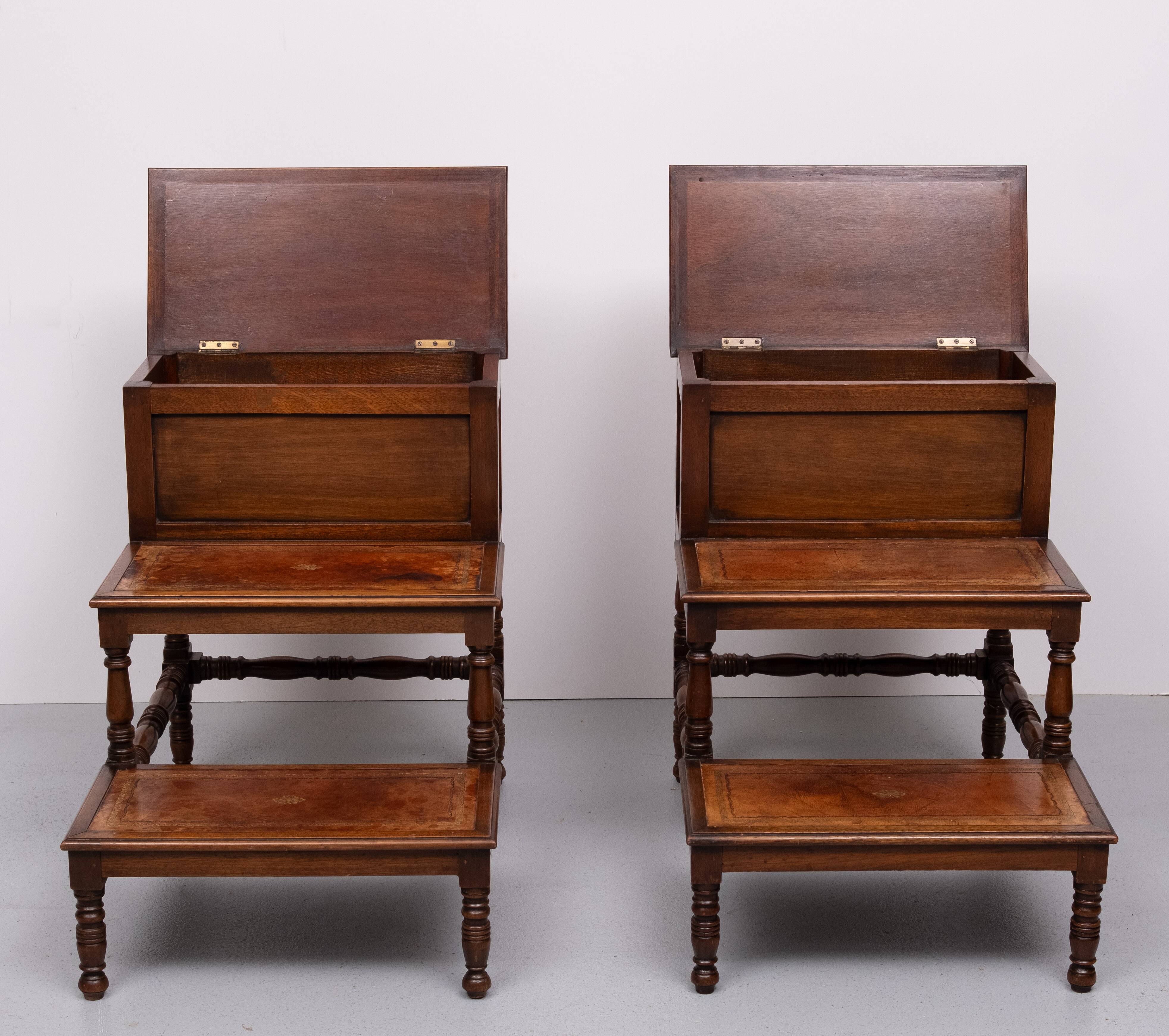 Superb pair Mahogany and Leather library steps England