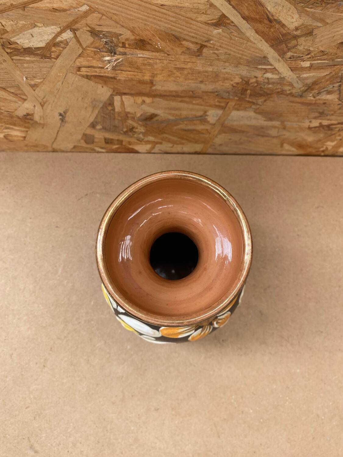 Antique glazed terracotta vase flower decor made in italy vintage