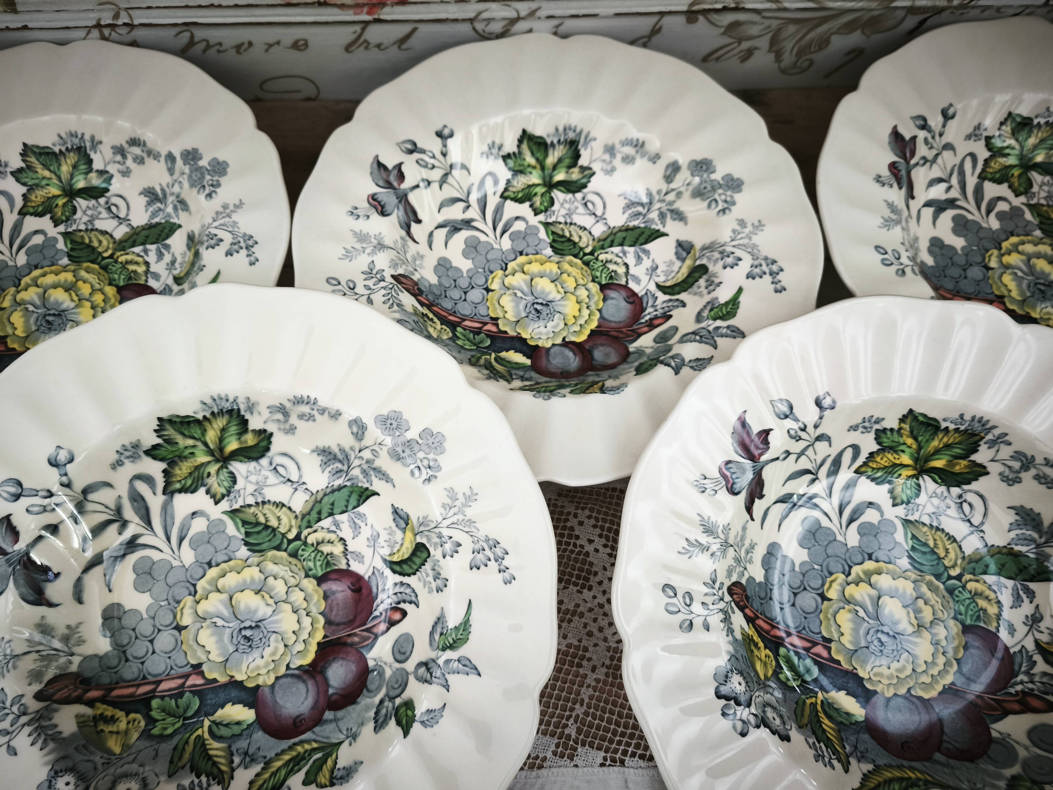Set of 5 Royal Doulton deep plates in the Kirkwood pattern.