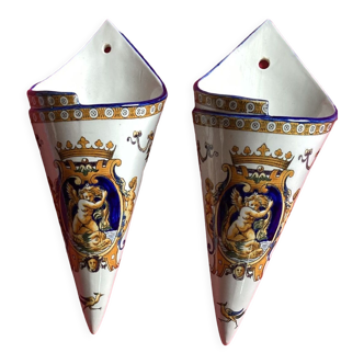 Pair of Gien earthenware wall cones