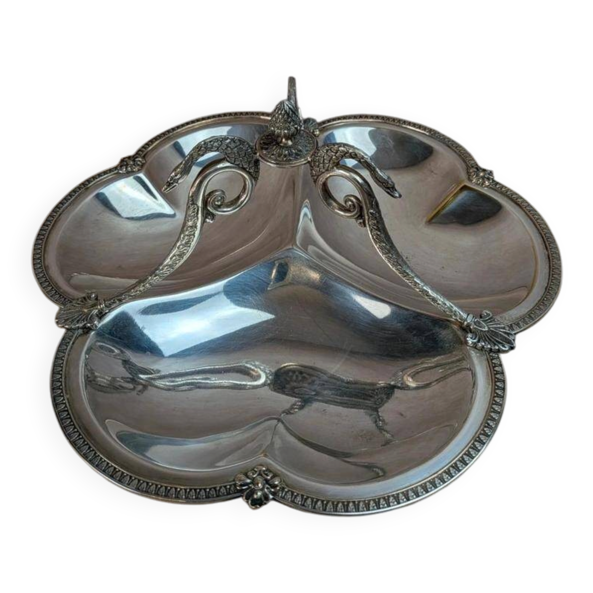 Antique hors d'oeuvre server Roux-Marquiand – Silver-plated – Swan decoration