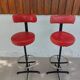 pair of high stools, leather, vintage, industrial