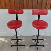 pair of high stools, leather, vintage, industrial