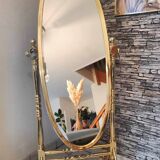 Vintage horse mirror in patinated steel with golden brass effect 1980