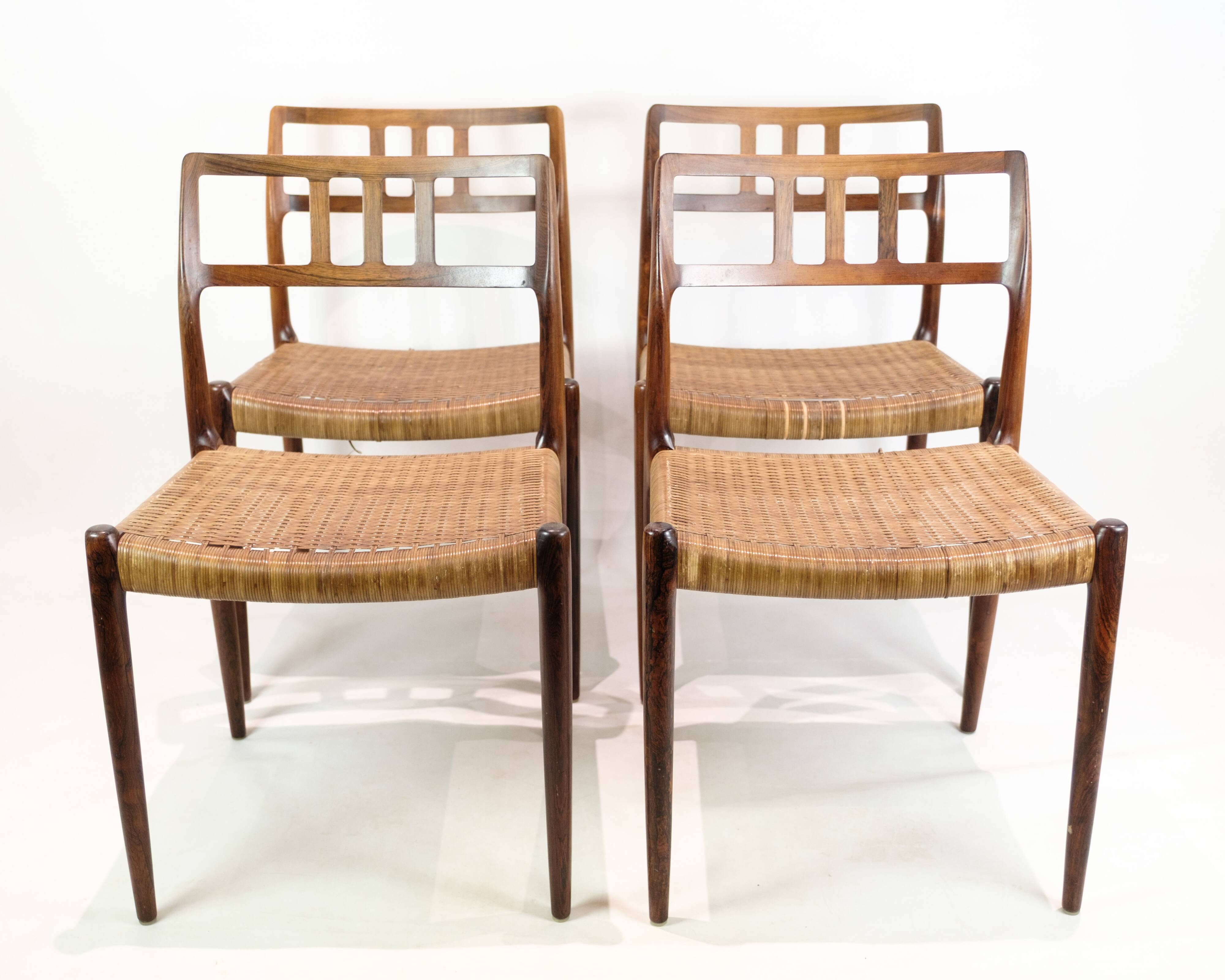 Set Of Four Dining Chairs Model 79 In Rosewood By N.O Møller For JL Møller