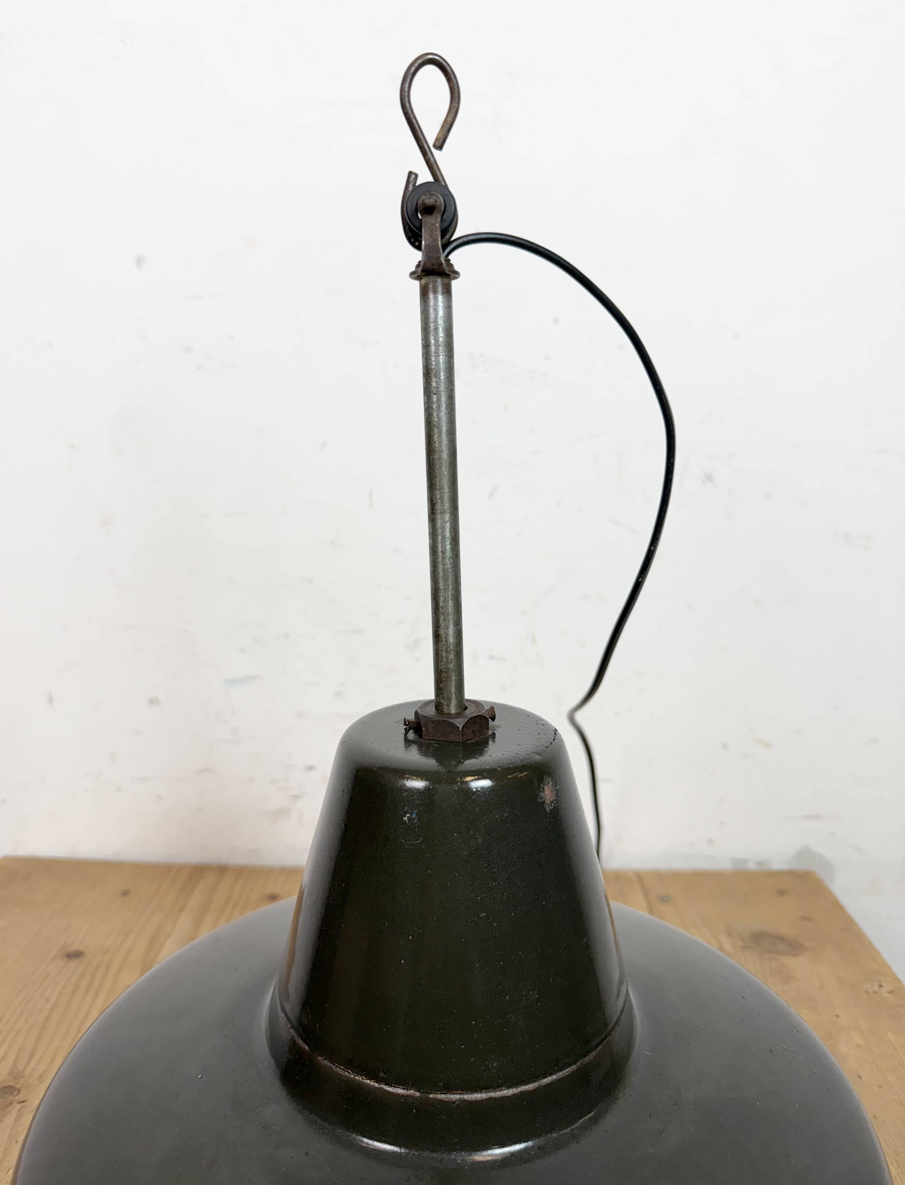 Industrial Black Enamel Factory Lamp with Iron Top, 1950s