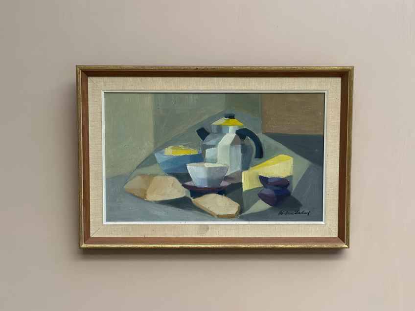 Original Mid Century Swedish Oil On Canvas – Still Life By Bo Arne Irehall (1927–1986) – Vintage & Framed – 40 × 60 Cm (15.7" × 23.6")