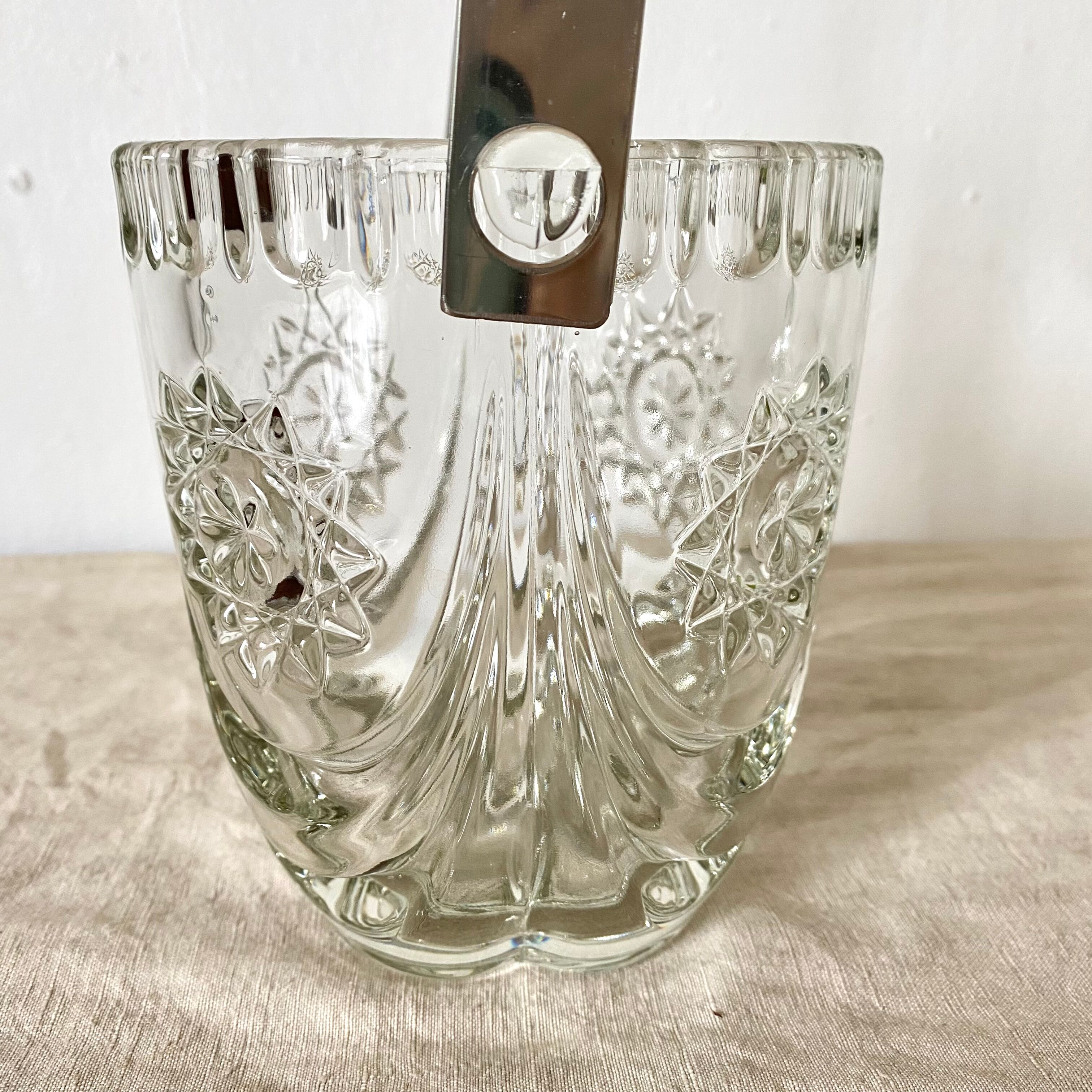 Vintage glass and silver metal ice bucket