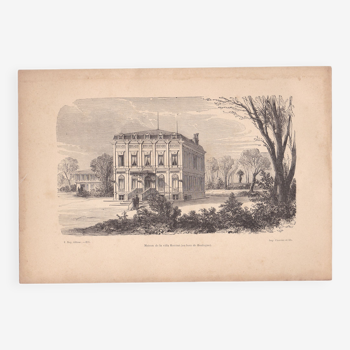Une illustration papier d'époque : Maison de la Villa Rossini bois de Boulogne ( lire description )