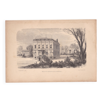 Une illustration papier d'époque : Maison de la Villa Rossini bois de Boulogne ( lire description )
