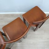 Ensemble de 6 chaises Luigi Vaghi en bois massif et cuir, ANCIENNES années 1970
