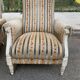 2 Louis XVI bergère armchairs in solid wood with beige and blue embroidered fabric.