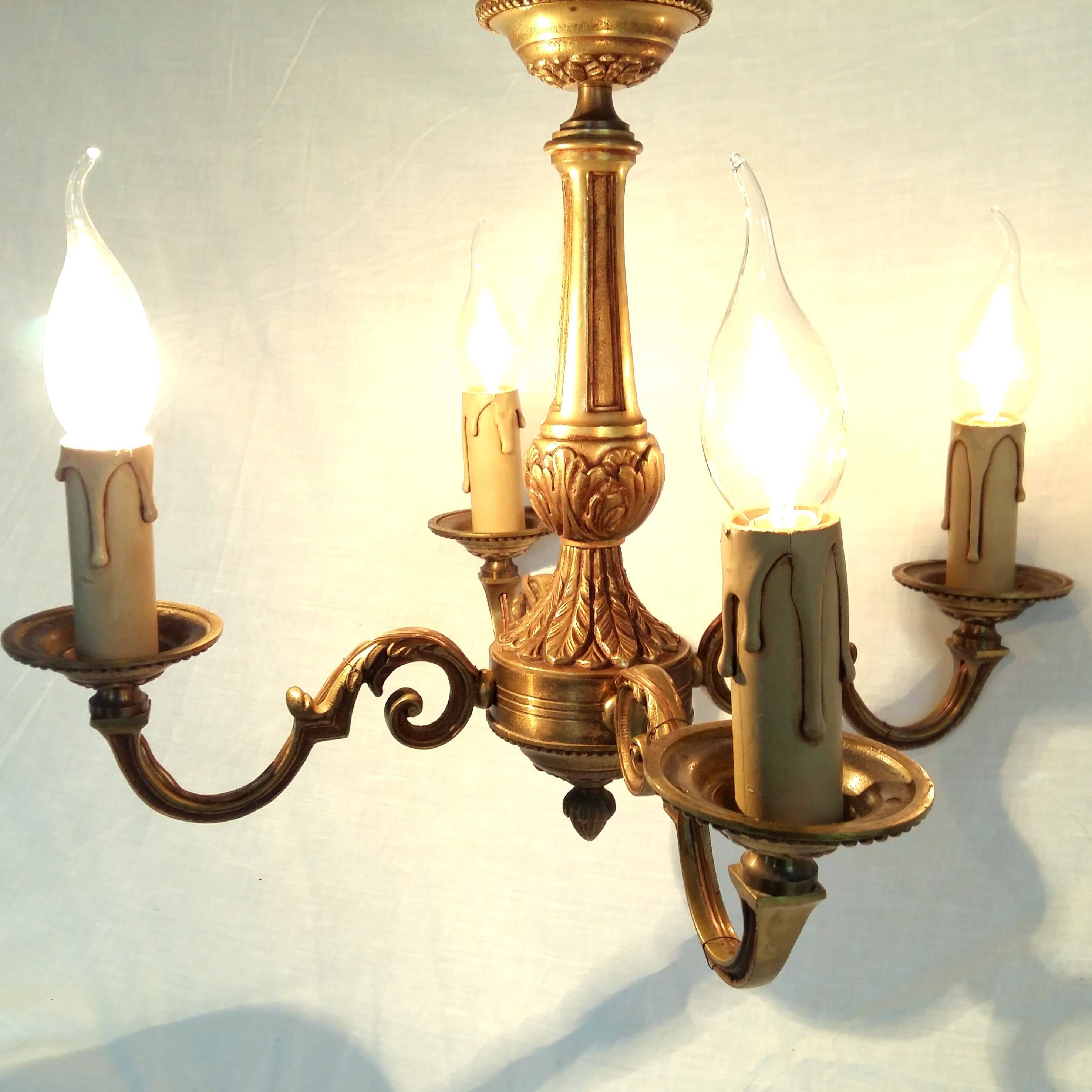 Four Arm Bronze Chandelier.  Bronze Ornate Rococo/Baroque/Louis XV Style Period Lighting
