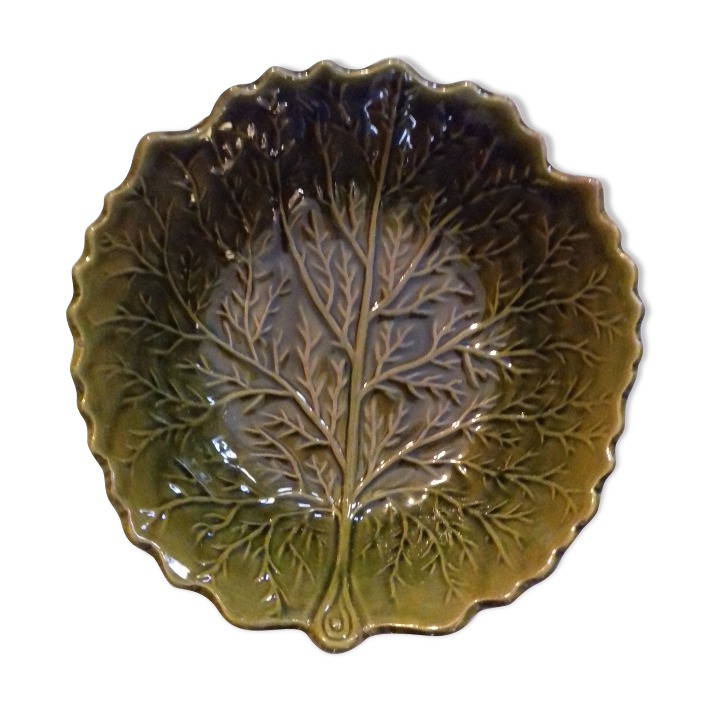 Plat saladier barbotine verte