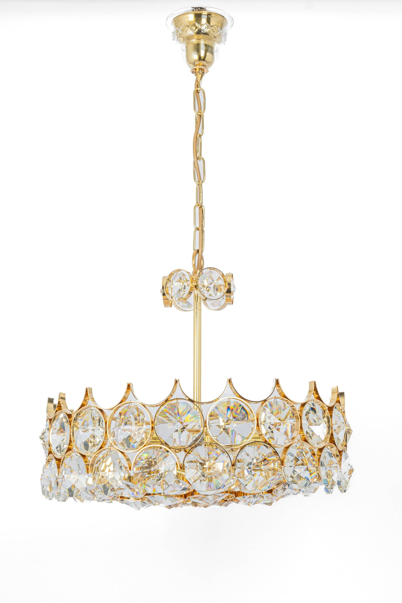 Golden brass chandelier, Sciolari design by Palwa, Germany, 1970s