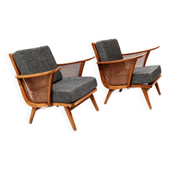 Ensemble de 2 fauteuils vintage en bois de cerisier fabriqués dans les années 1950
