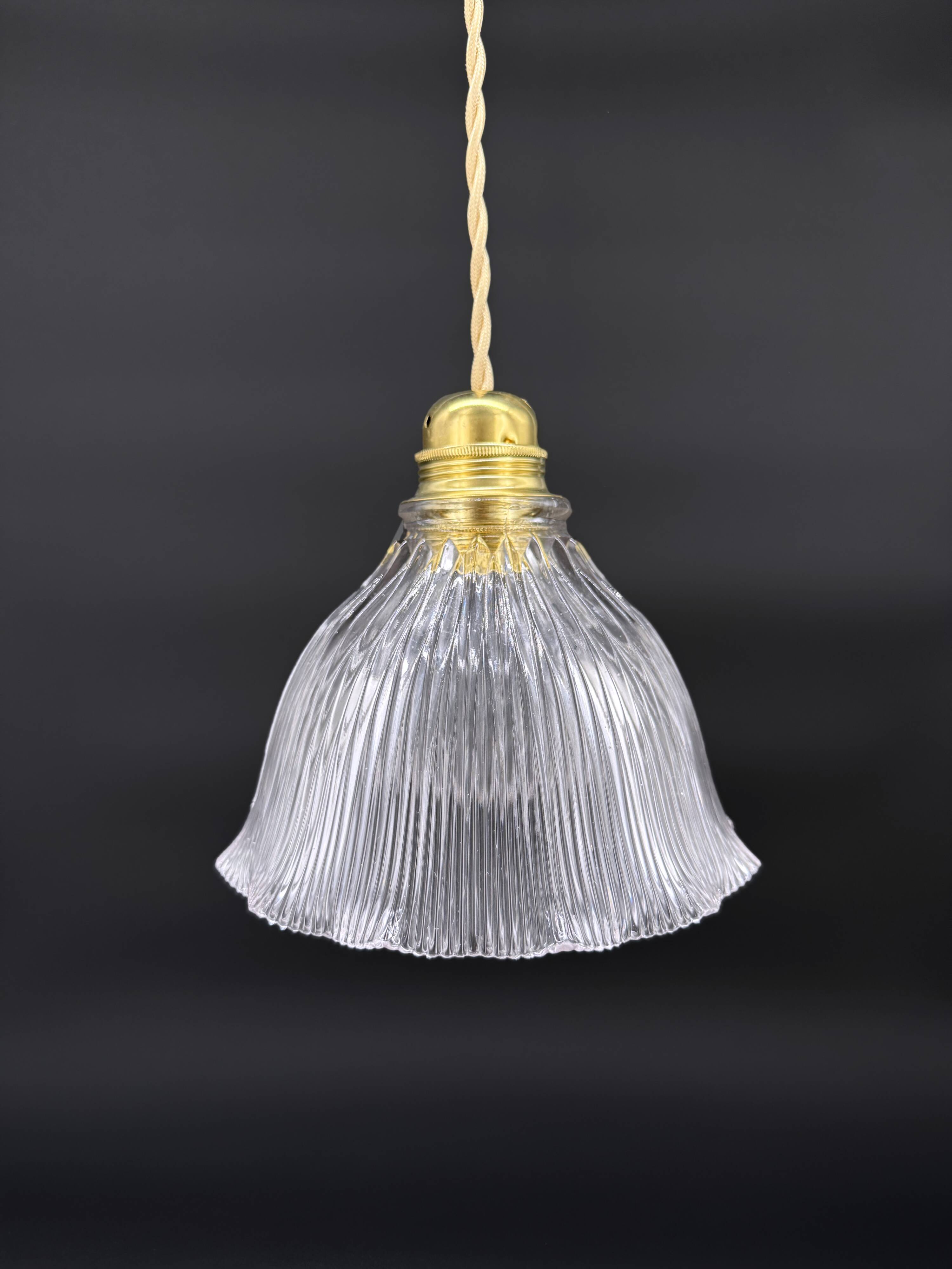 Vintage Holophane glass pendant light, draped shape