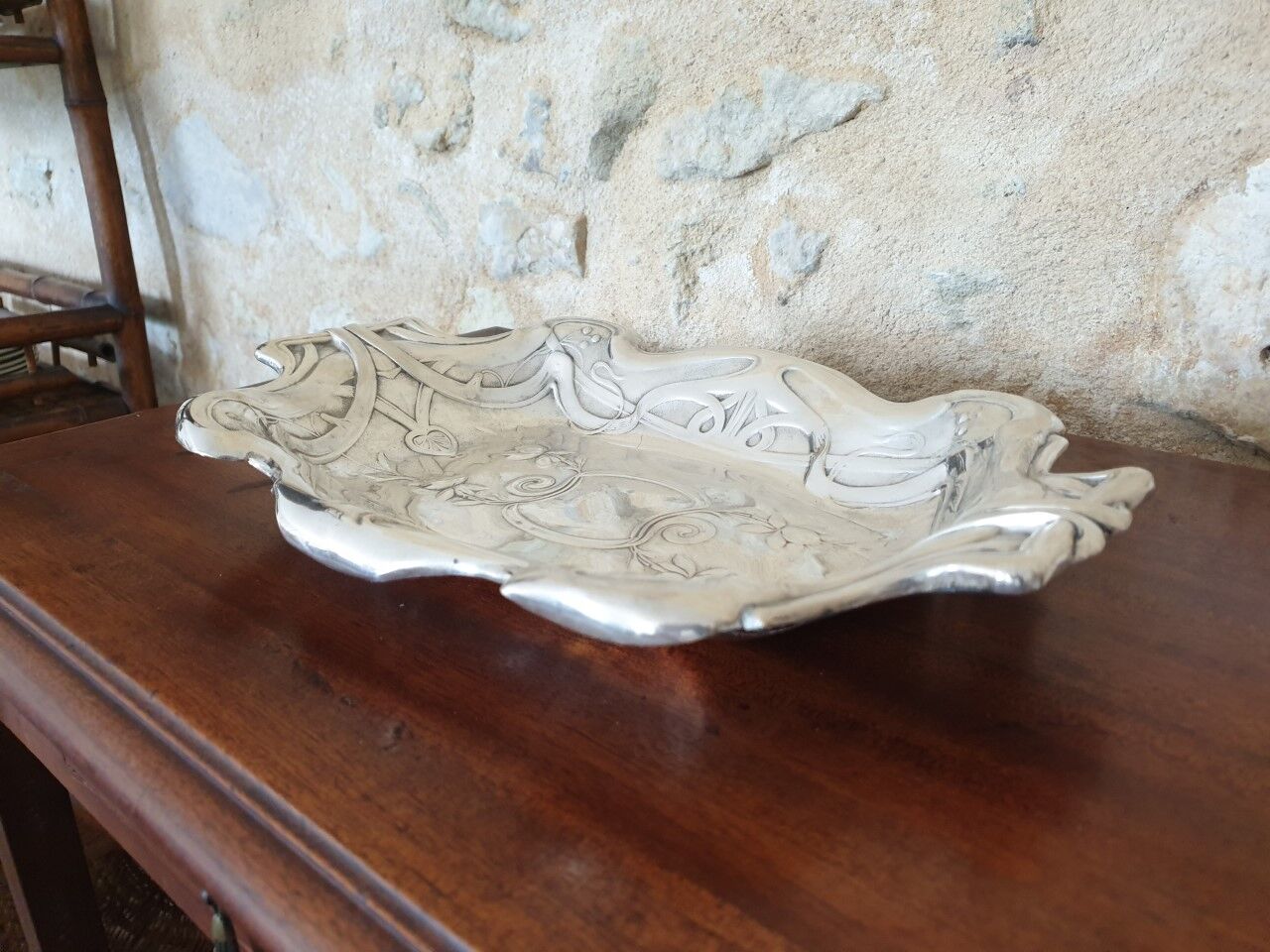 Antique silver metal dish