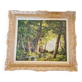 Léon Launay (1890-1956) - Huile sur isorel - Sous bois - Cadre Montparnasse