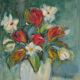 Oil on Swedish canvas "Vase and Flowers" by M. Hernek