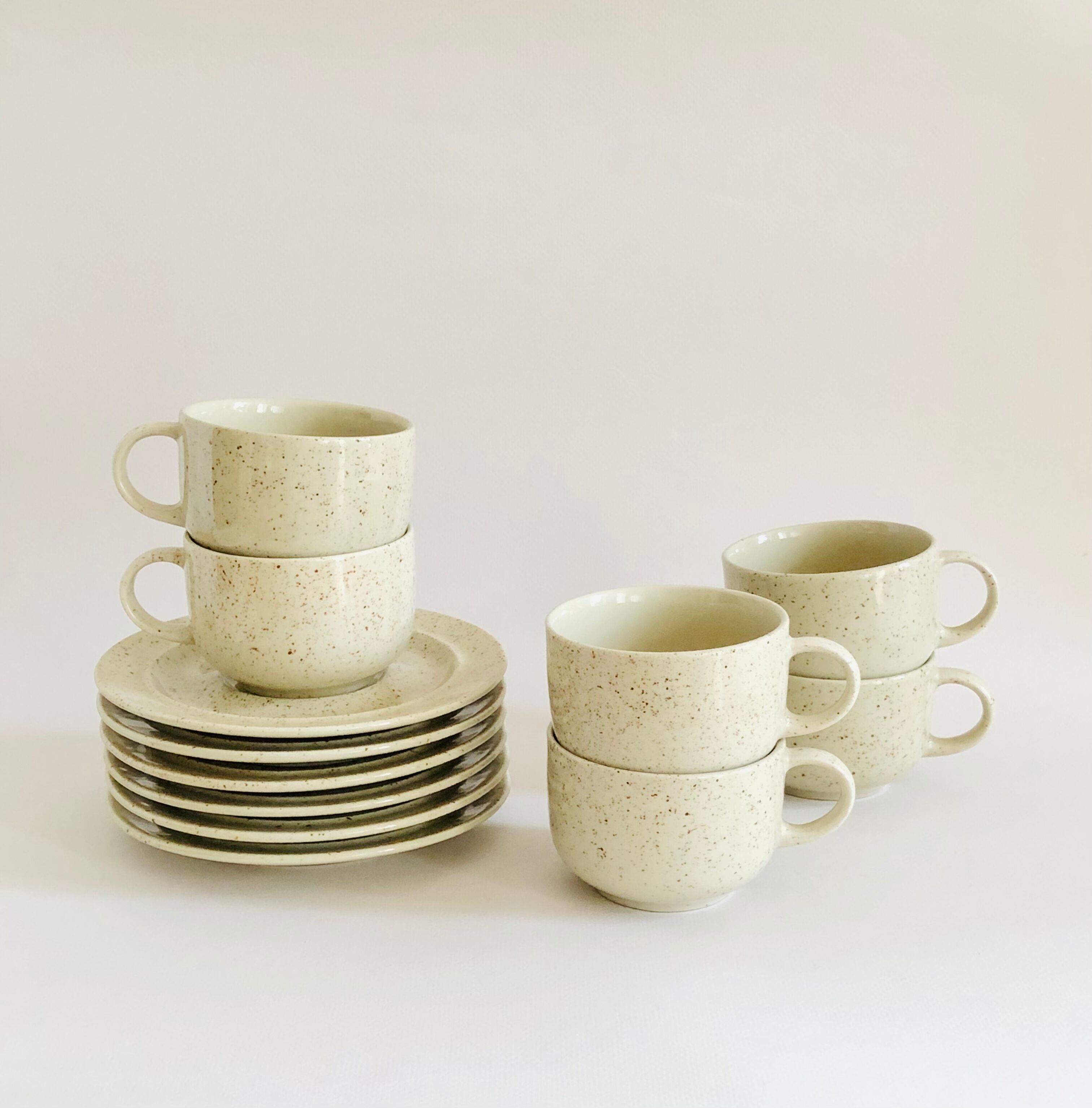 Vintage speckled stoneware coffee cups