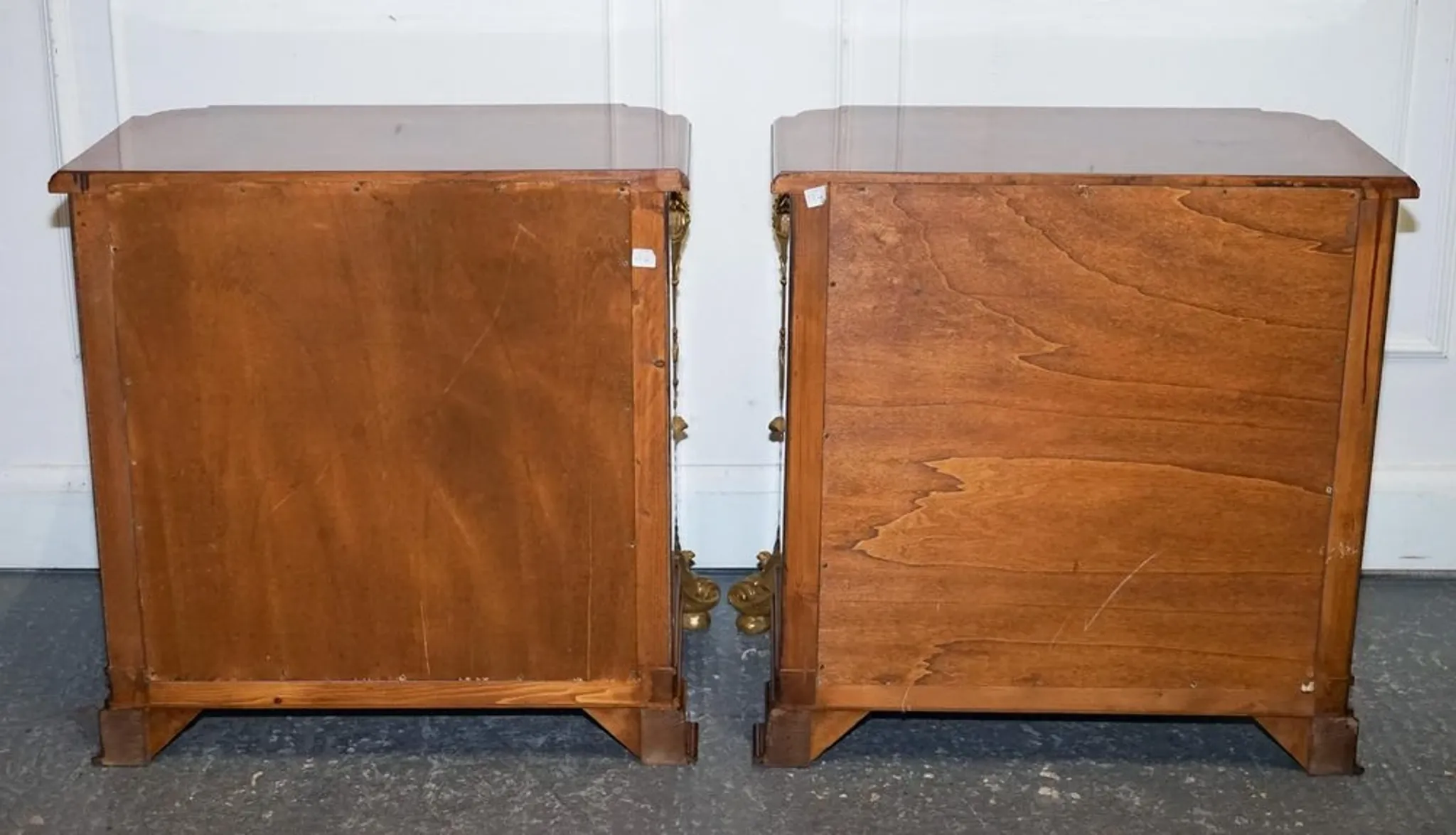 Empire Style Nightstands in Golden Walnut Burl, Set of 2