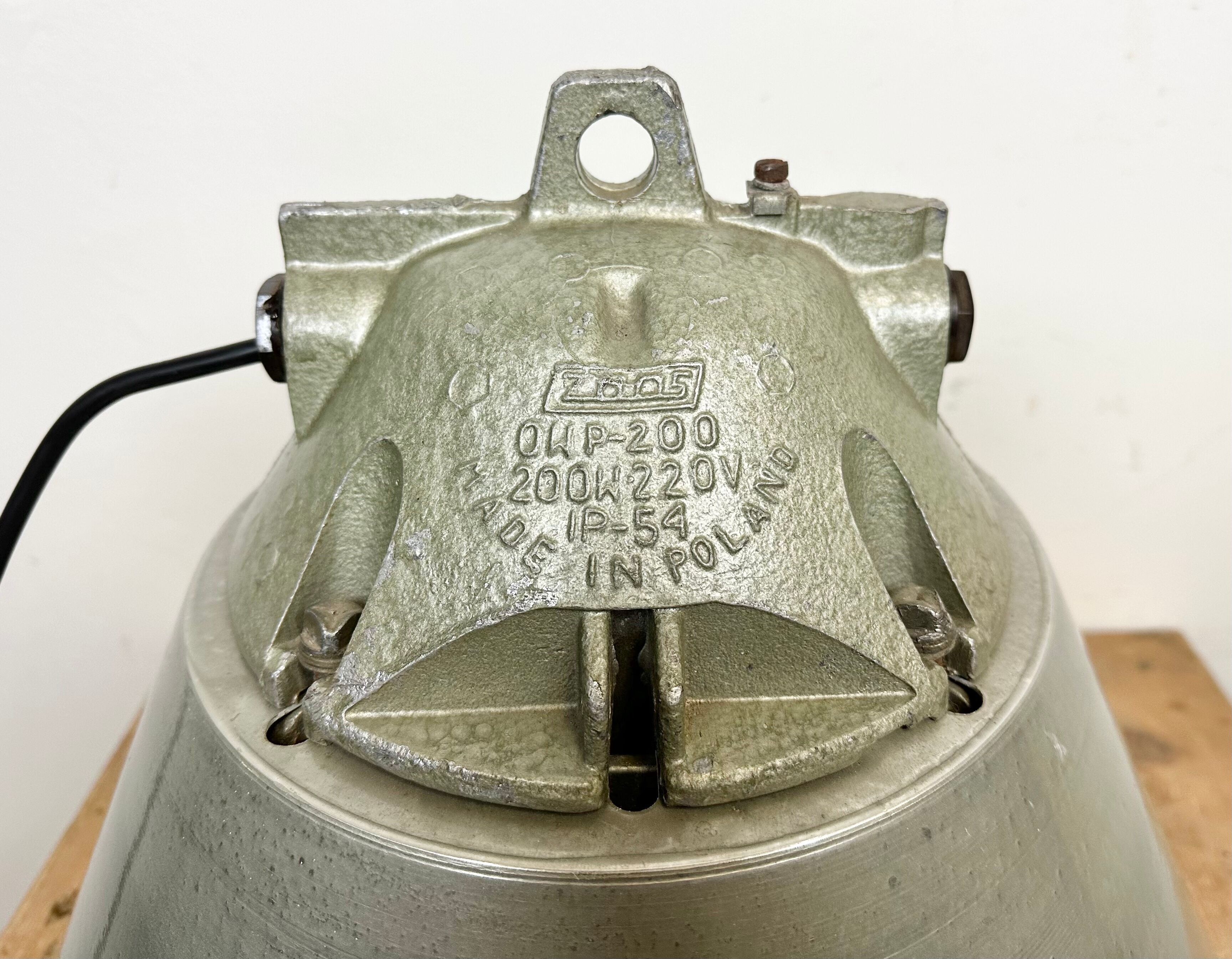 Grey Industrial Explosion Proof Lamp with Aluminium Shade from Zaos, 1970s