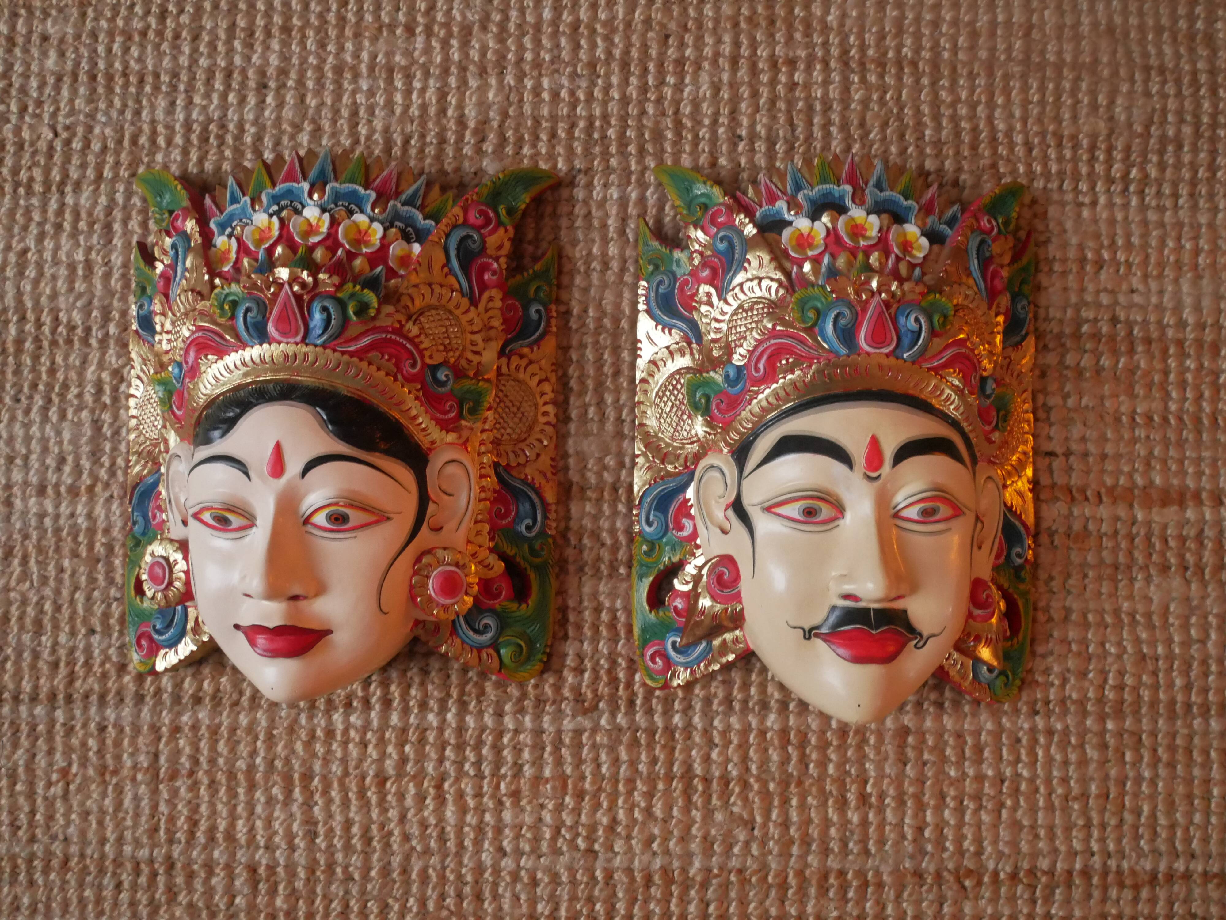 Indonesian deity masks Balinese decoration handcrafted