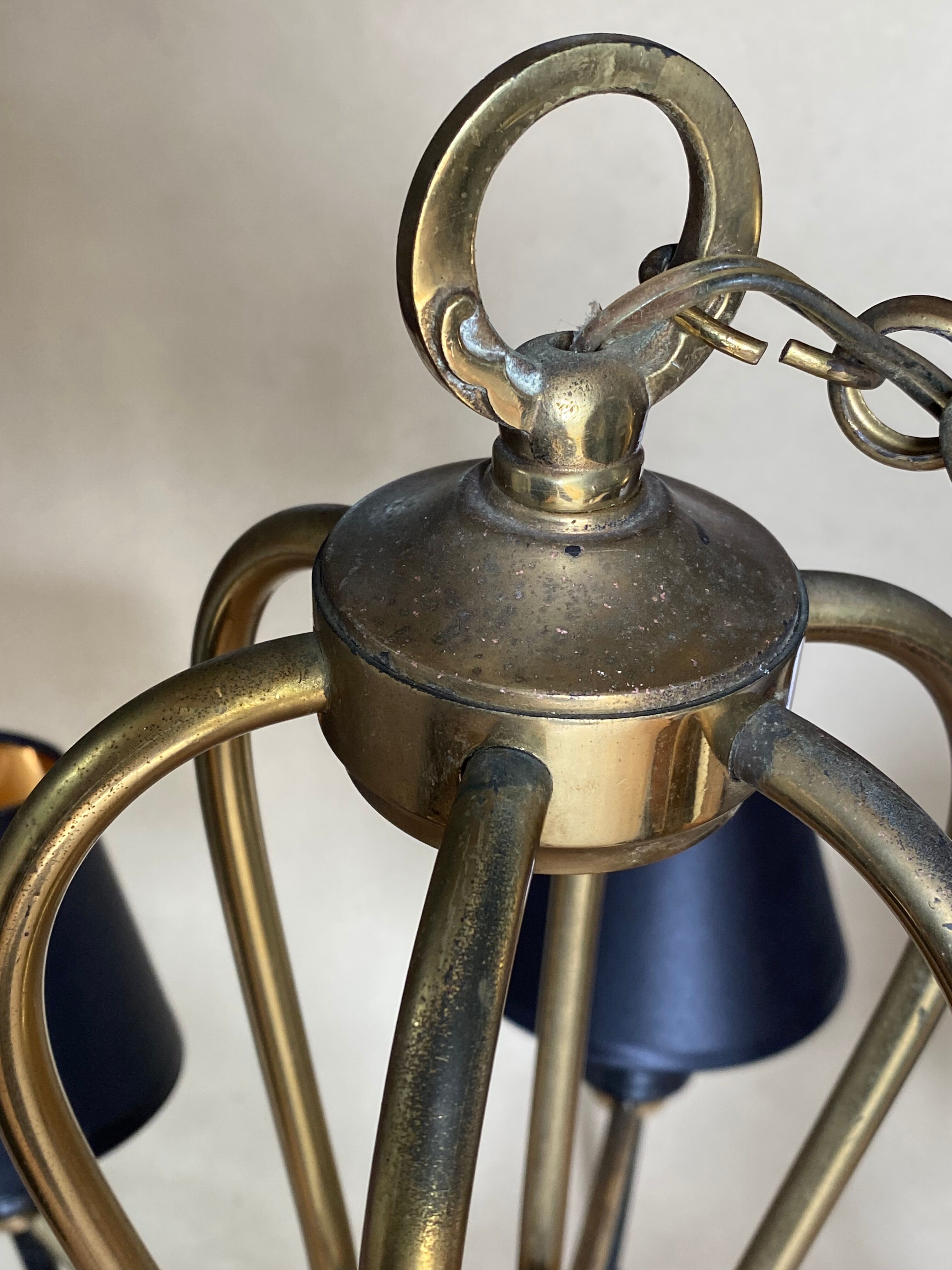1950 six-armed brass cage chandelier