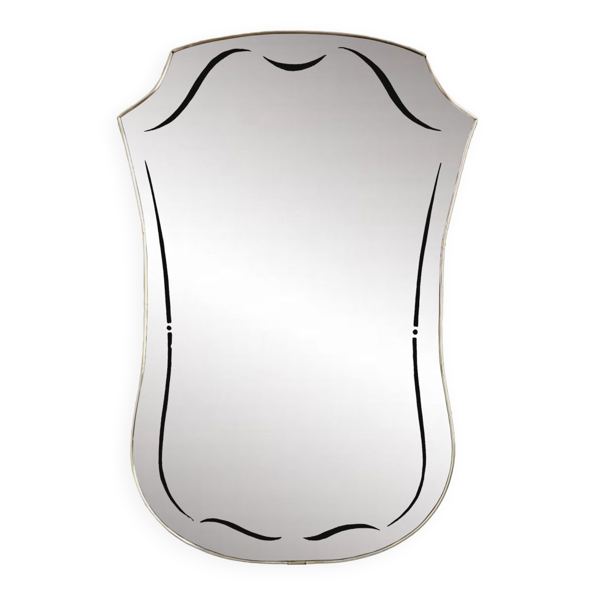 Rearview mirror and screen-printed free-form 60s on gilded frame