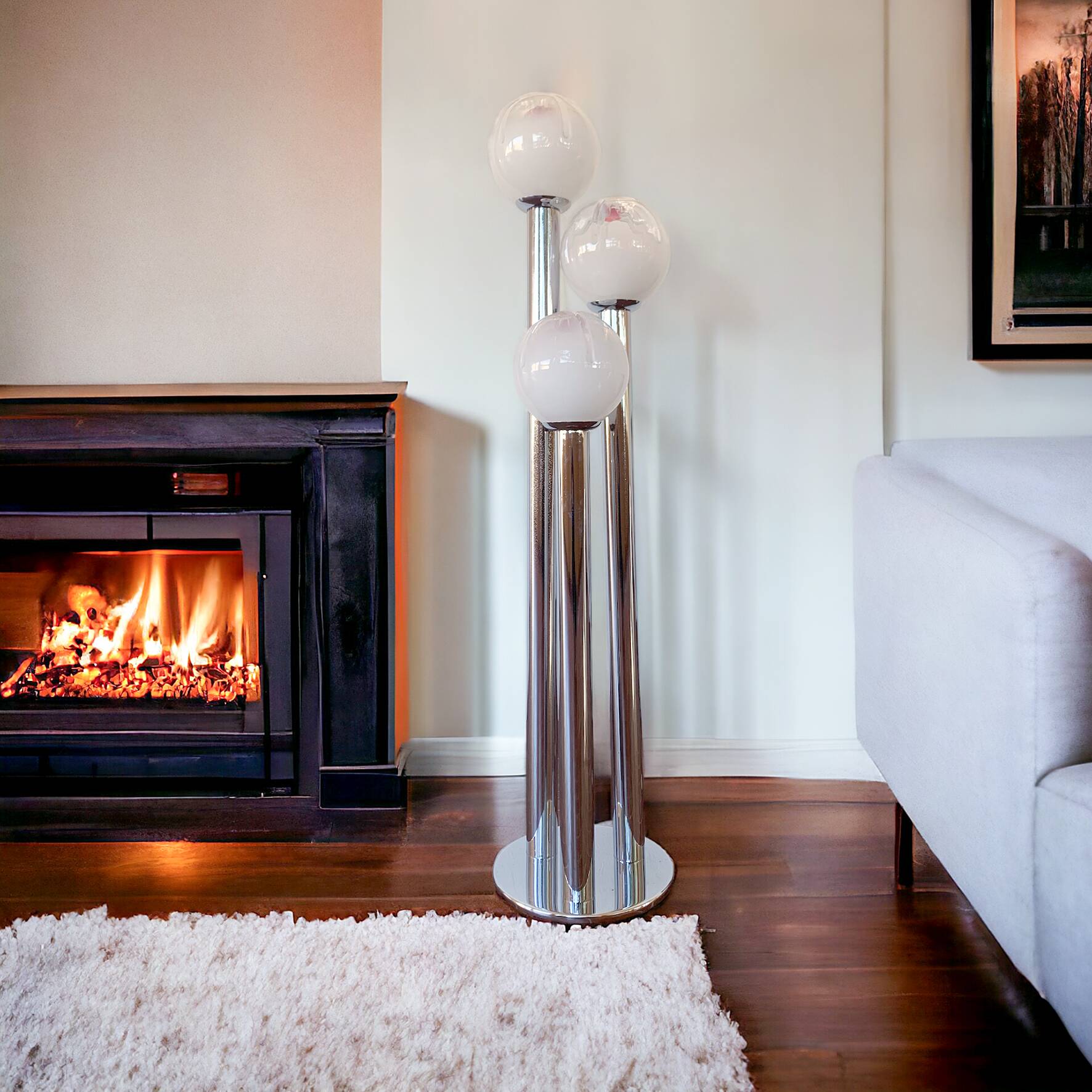 Mazzega chrome and Murano glass floor lamp, 1970s