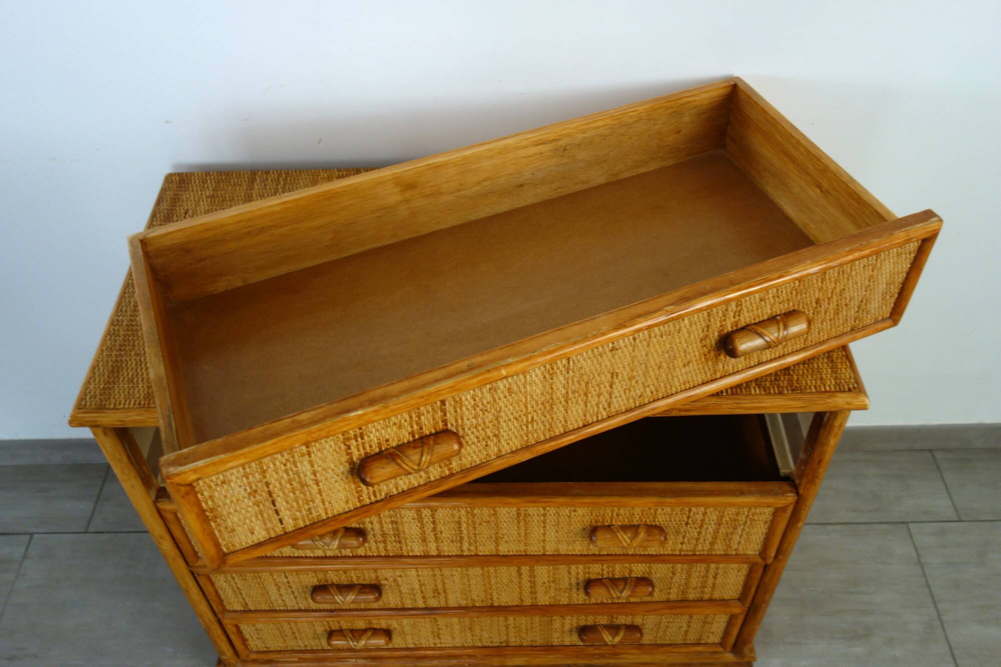 Vintage rattan chest of drawers