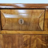 Art Decò bedside tables in blond walnut with drawer and shelf