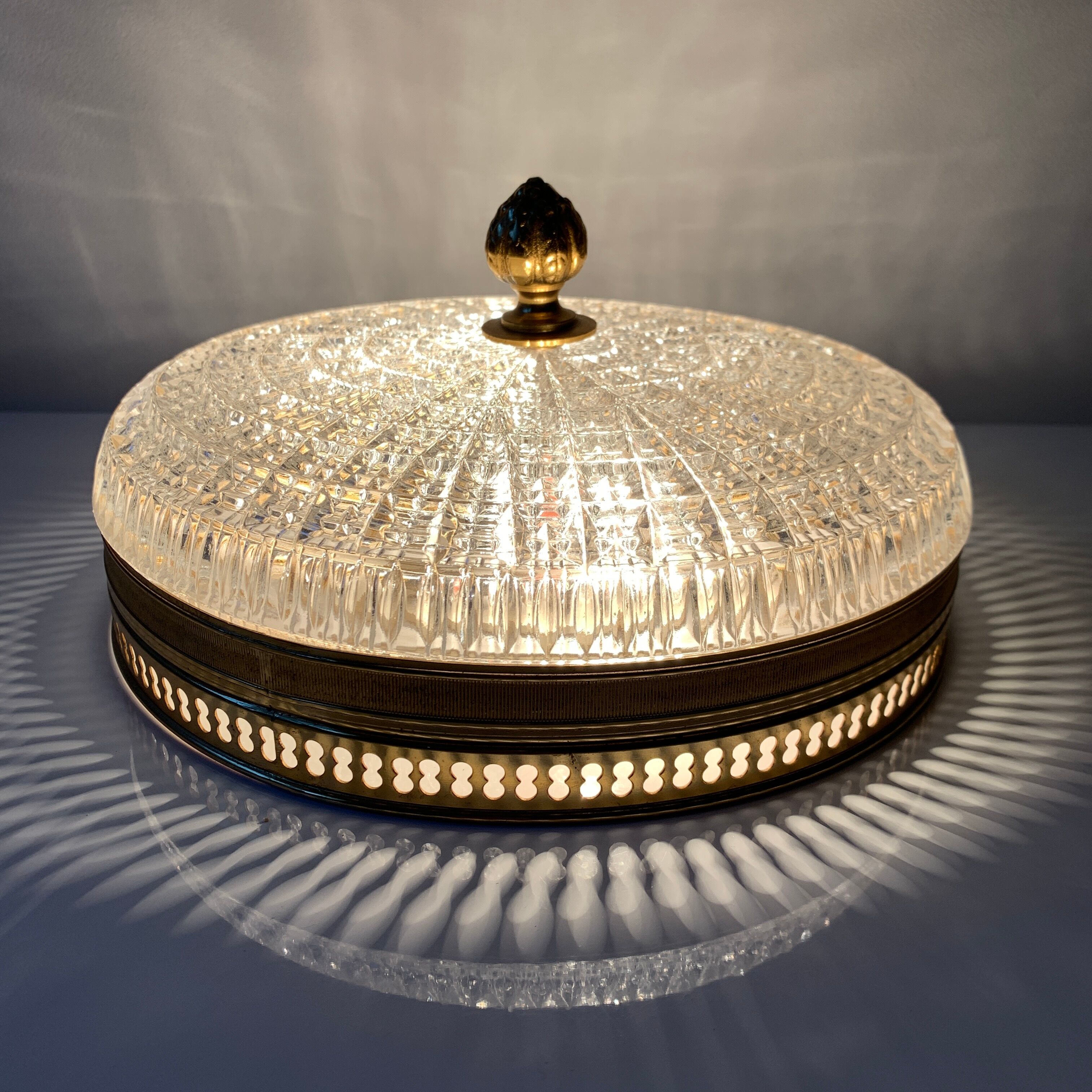Old ceiling lamp Gilded metal and crystal Lucien Gau