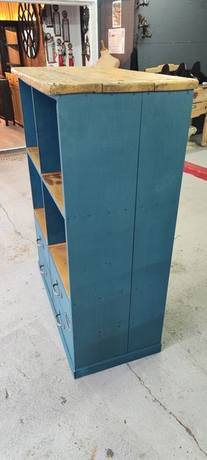 Old workshop furniture four drawers original blue patina