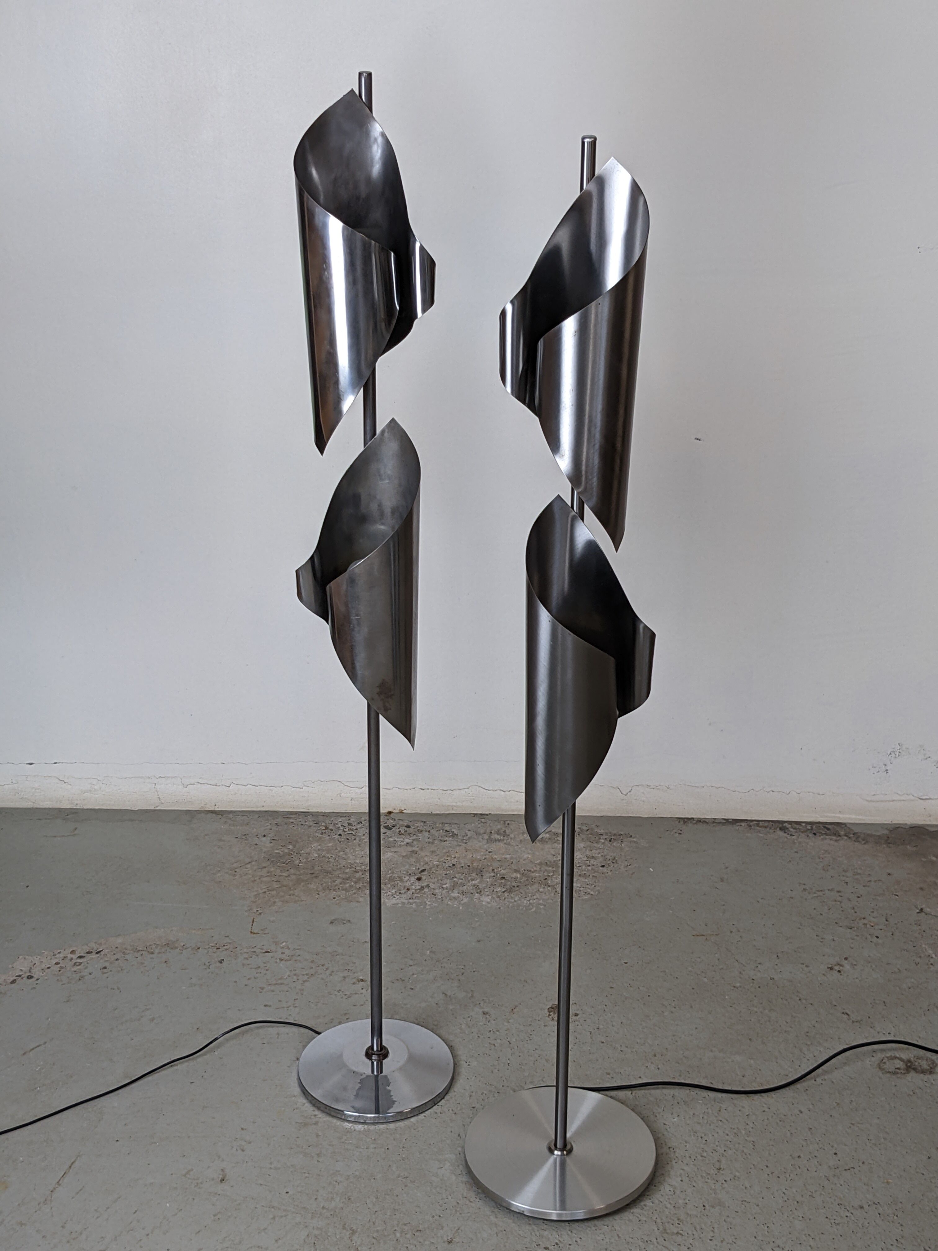 Pair of Space Age Stainless Steel Street Lights - 70s