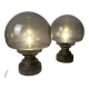 Set of 2 vintage Italian brutalist mushroom table lamps in smoked glass