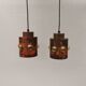 Two beautiful hanging lamps made of thin copper with inlaid glass 1970-80s