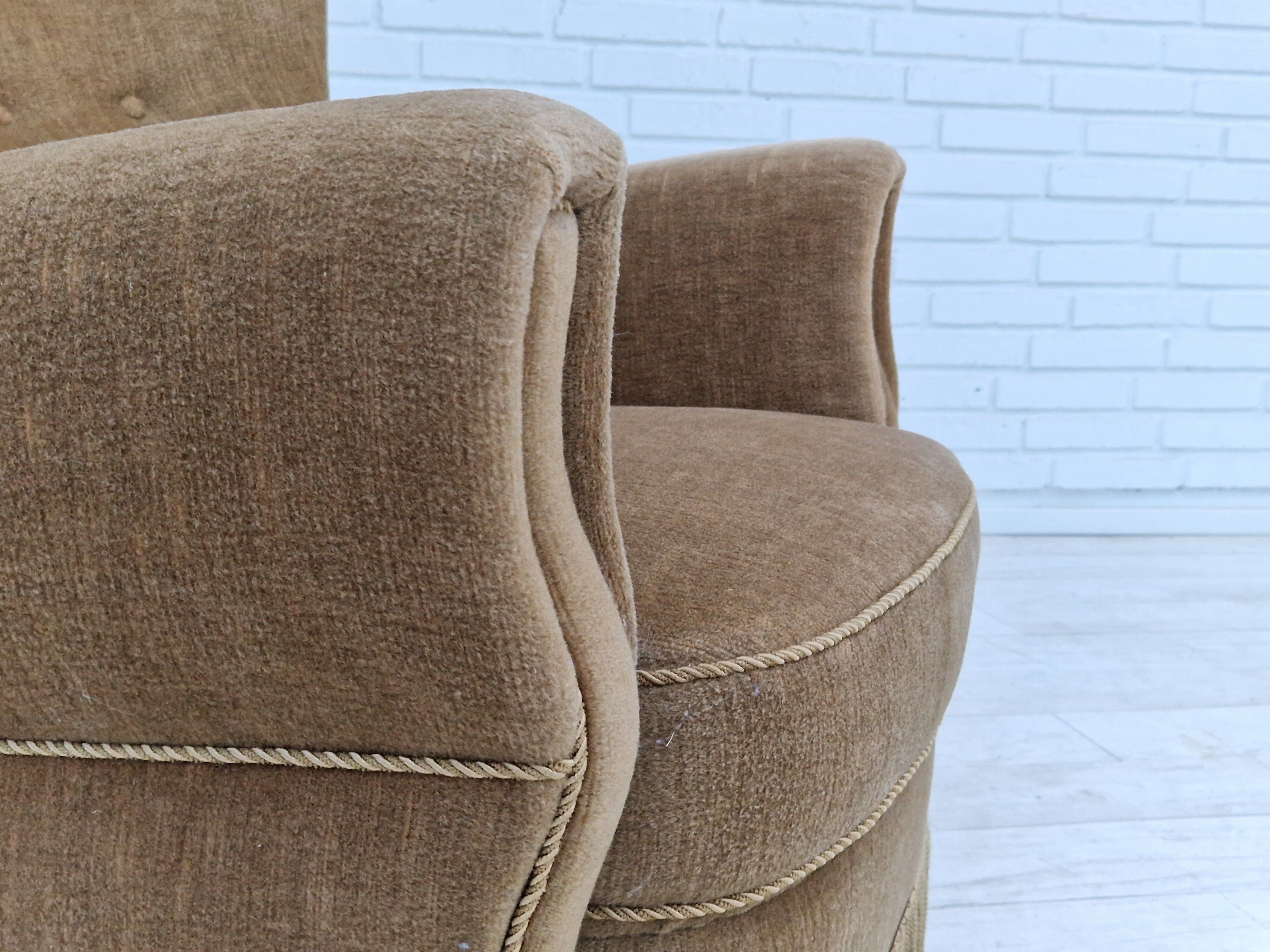 1970s, Danish design, velour chair, original condition, beech wood