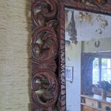 Rectangular Bisaut mirror with carved wooden frame, HENRI II style
