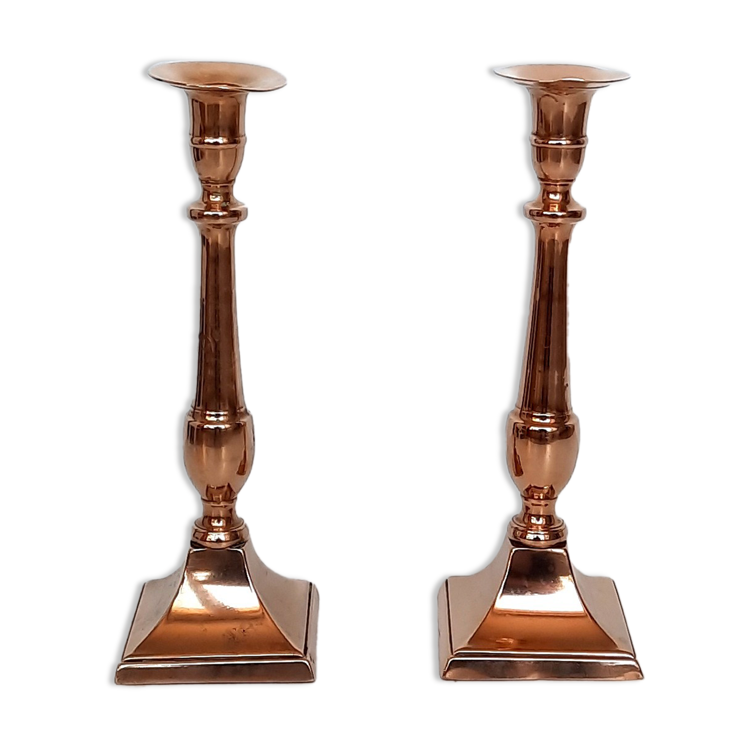 Pair of square foot copper candle holders