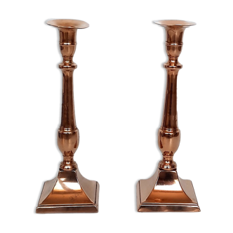 Pair of square foot copper candle holders