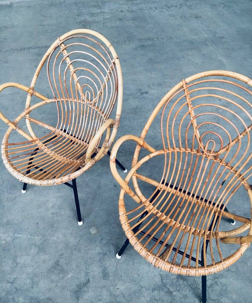 Set of Rattan Lounge Chairs attributed to Rohe Noordwolde, 1960s