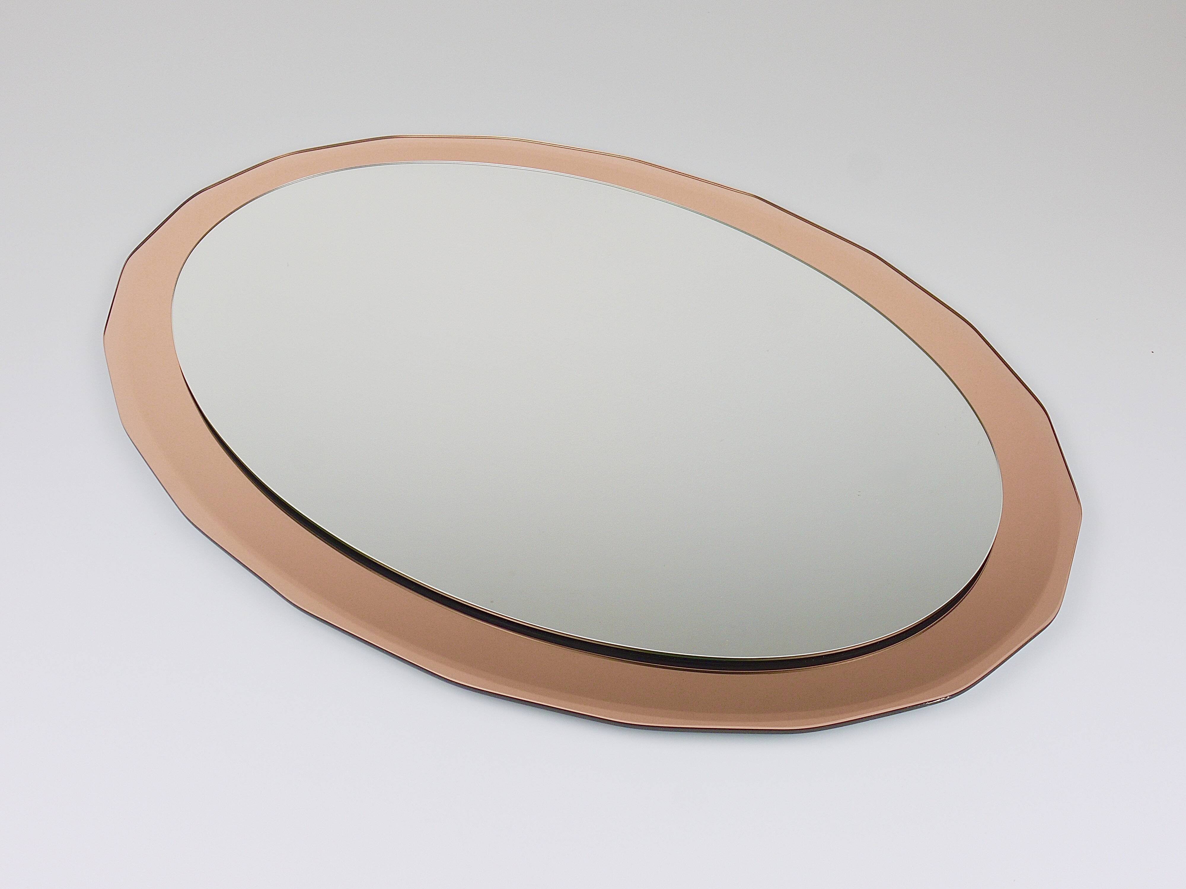 Cristal Arte Pink Oval Rosé Mid-Century Wall Mirror, Italy, 1960s